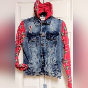 FWRD Boys Distressed Denim & Plaid Jacket~Skateboarding Grunge Y2K